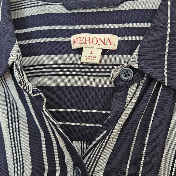 Merona Striped Dress Button-Down Women's Large - Picture 4 of 5